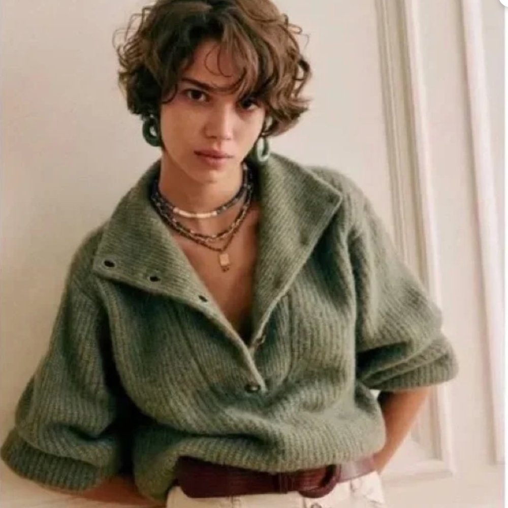 Sezane Green Chunky Knit Pullover | Sz S